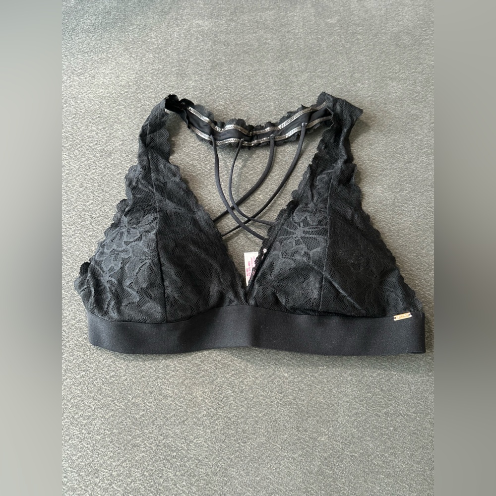 Pink - Black Lace Bralette
